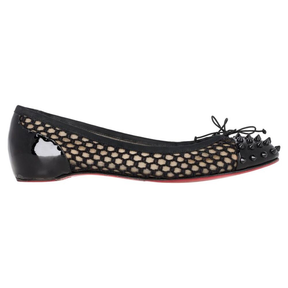 Christian Louboutin Cord Mix Spike Cap Toe Ballet Flats in Black Patent Leather